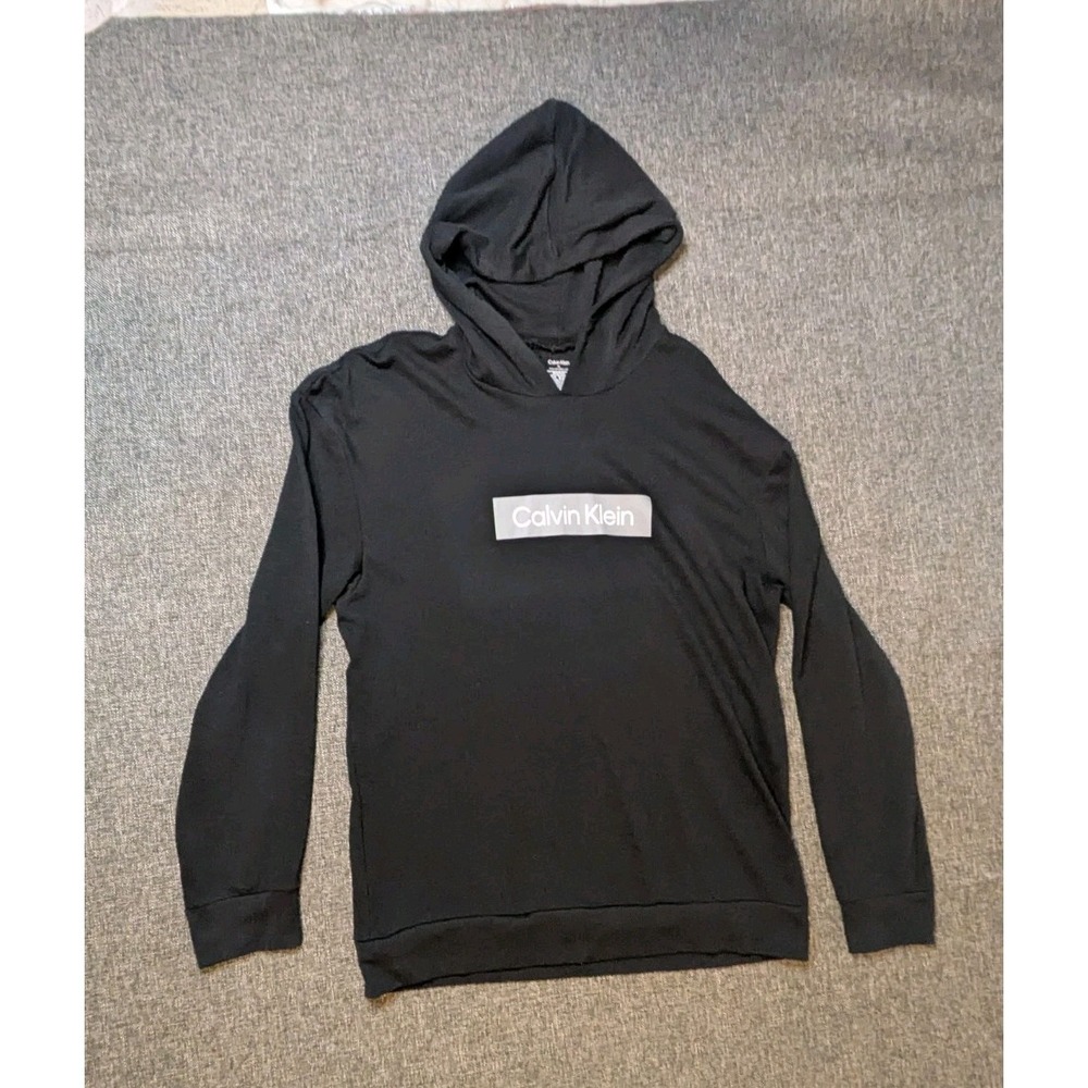 Calvin Klein Black Lightweight Hoodie Sweatshirt CK‎ Chest Logo Pullover Medium